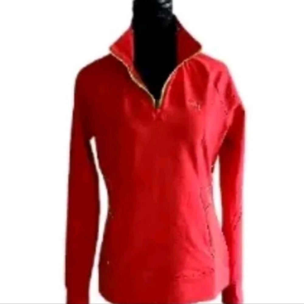 Puma Jacket womens Size S, 1/4 zip mock collar pullover, "STORM CELL" Color red
